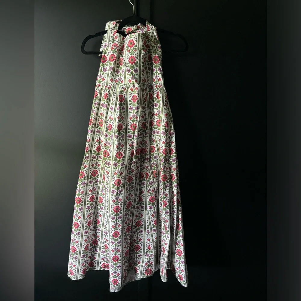 Hill House Fleur Floral Halter Midi Dress in White and Pink - Picture 4 of 5